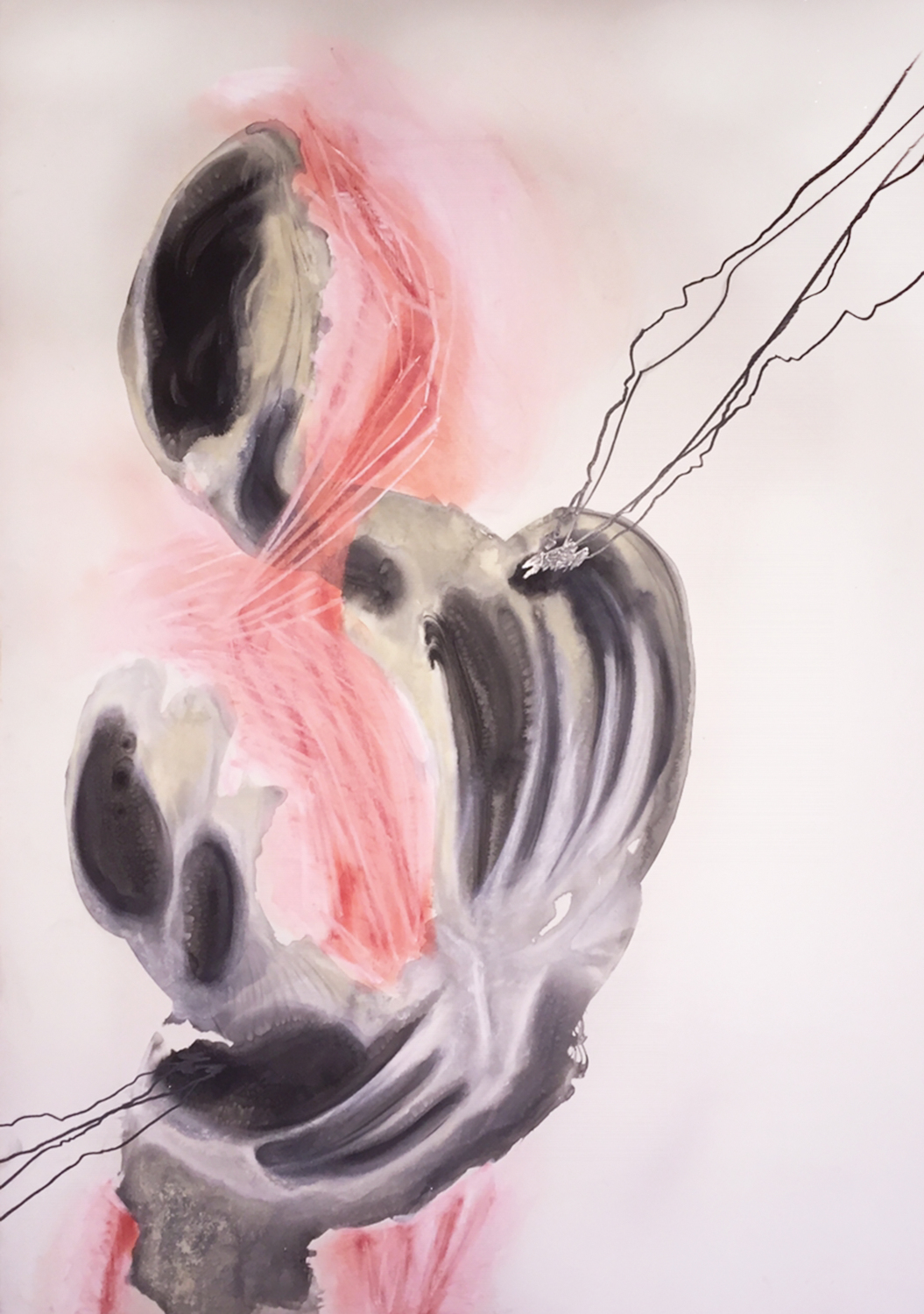 Nora Lube_physical impact, 2023, Acrylfarbe, Graphit, Pastellkreide auf Papier, 100x70cm © Nora Lube