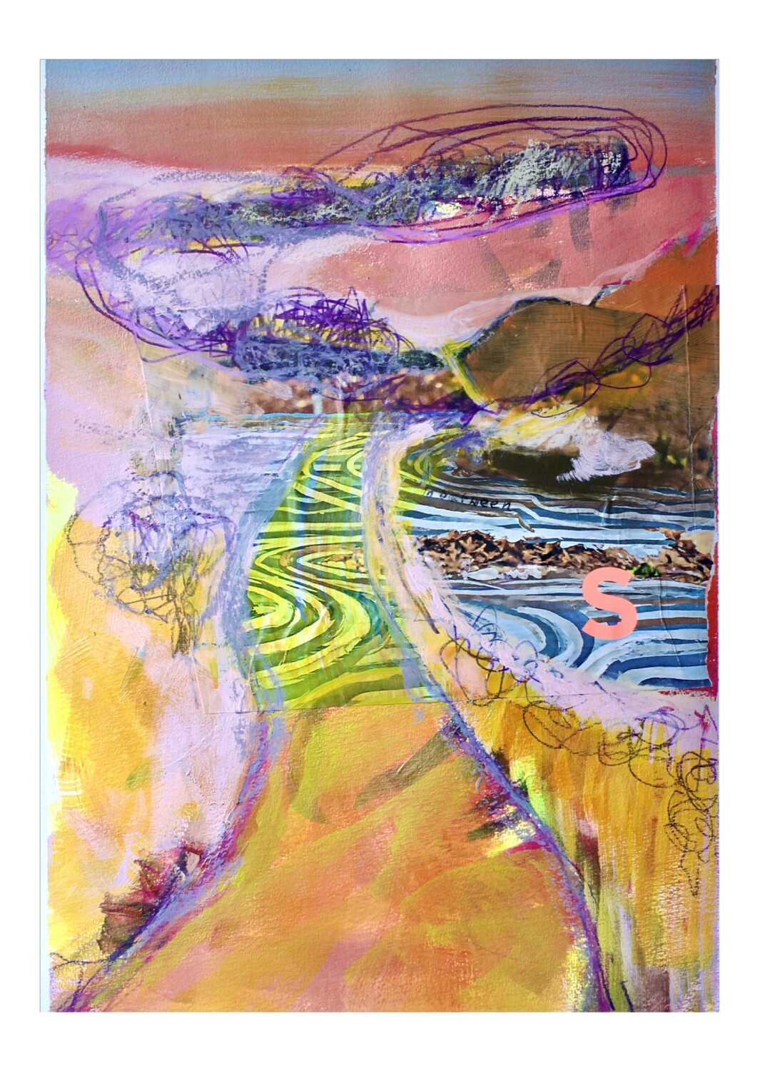 Astrid Waterstraat: Walking & Thinking, 2022, Acrylfarbe, Collage und Pastelle