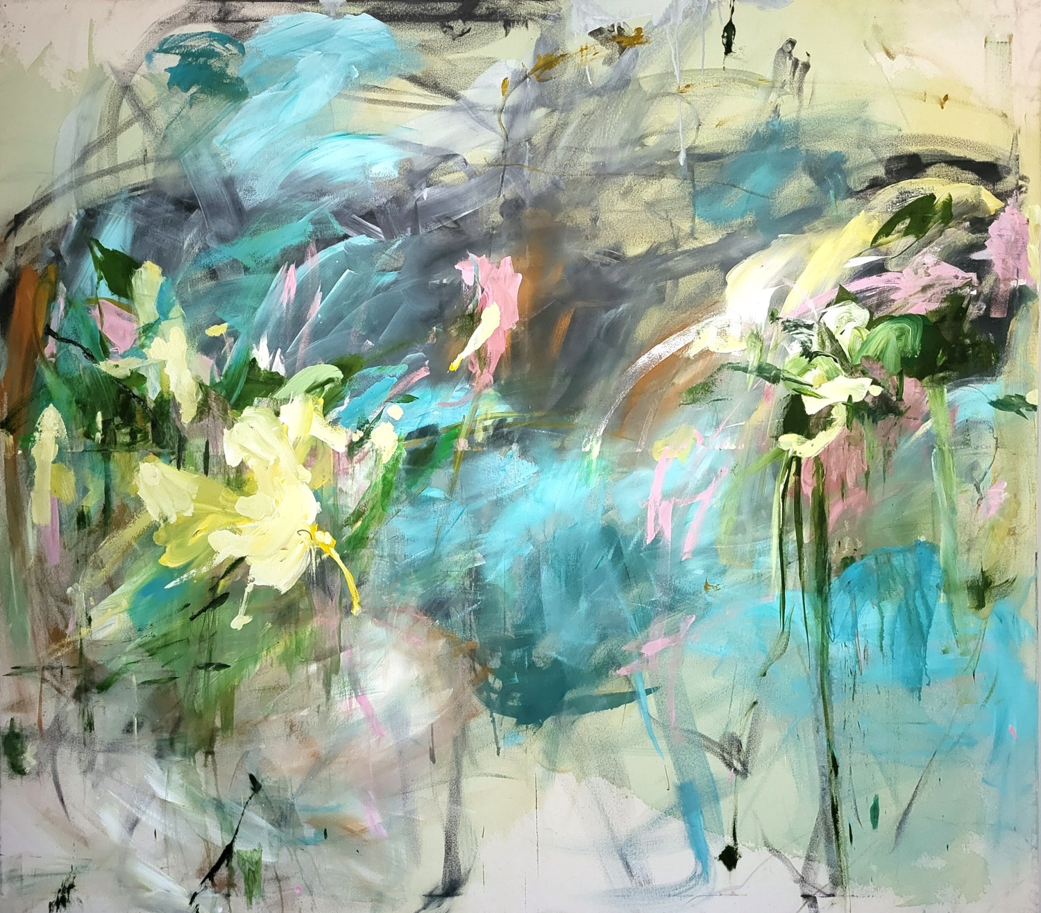 Beifang, 2024, Grafit und Gouache auf Leinwand, 165 x 180 cm