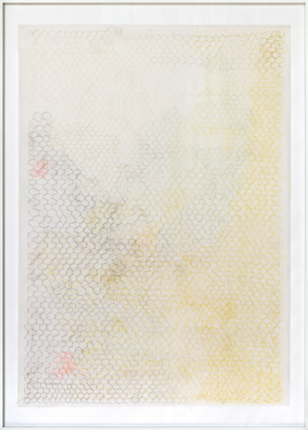 Gesa Lange, Honey L 1, 2023, Garn auf Transparentpapier, 125 x 90 cm