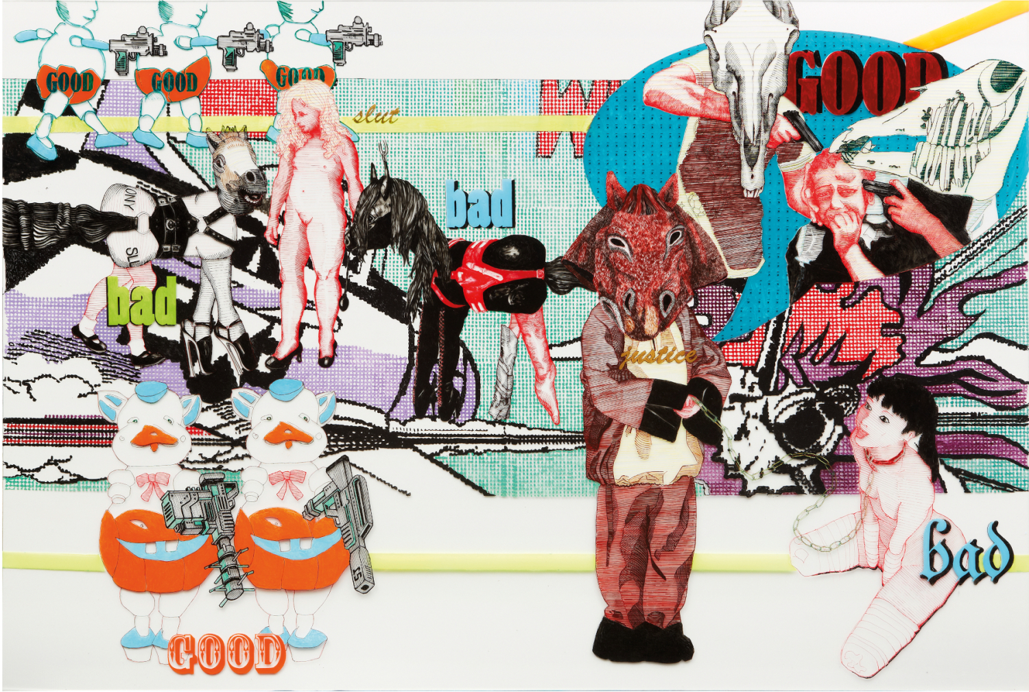 Cornelia Renz, Good, 2012, Pigmentstift auf zwei Scheiben Acrylglas, 185 x 285 x 8 cm