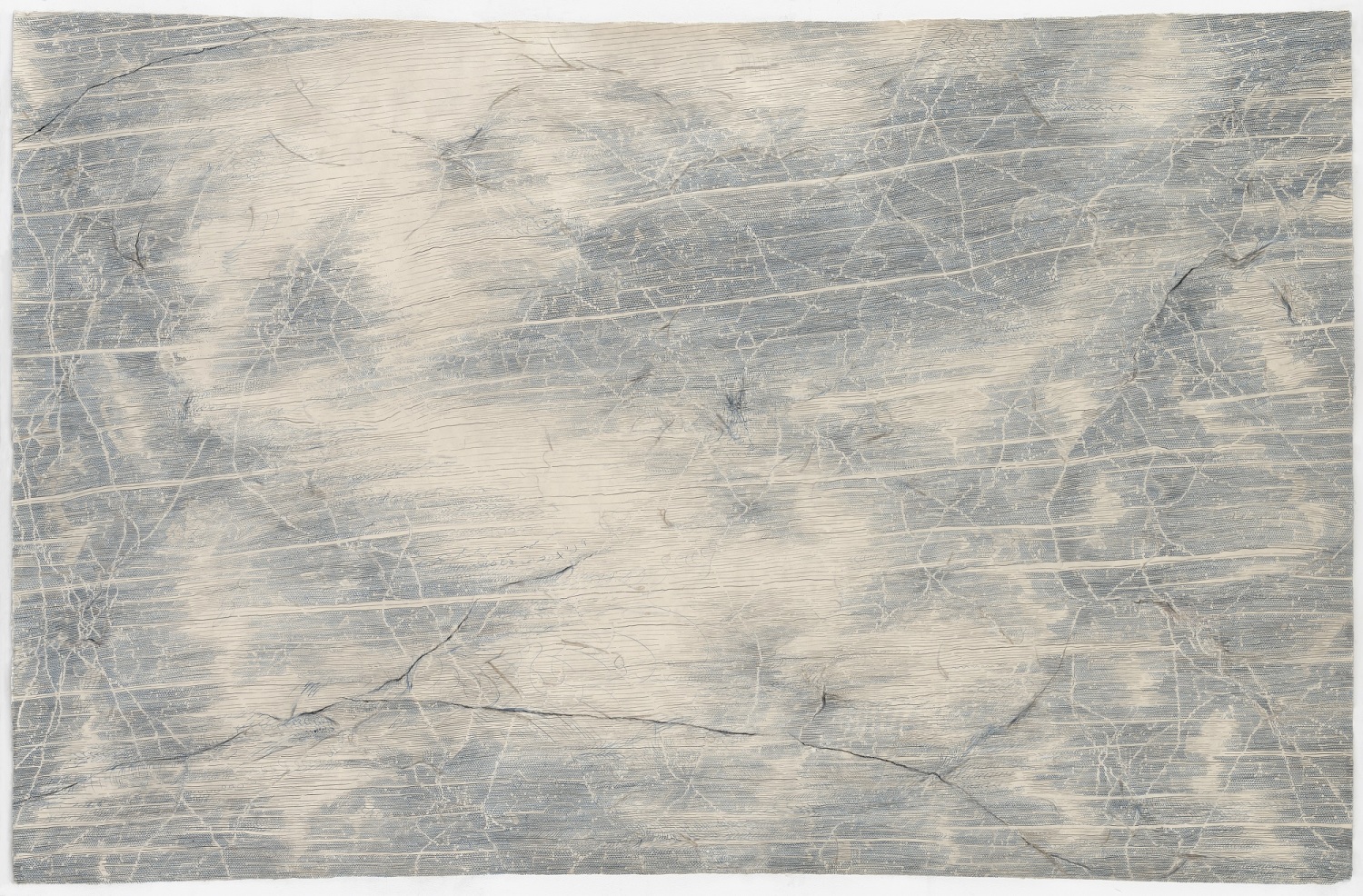 Kazuki Nakahara, o.T. (K-R #01), 2025, Farbstift, Graphit und Kohle auf handgeschöpftem Papier, 180 x 285 cm