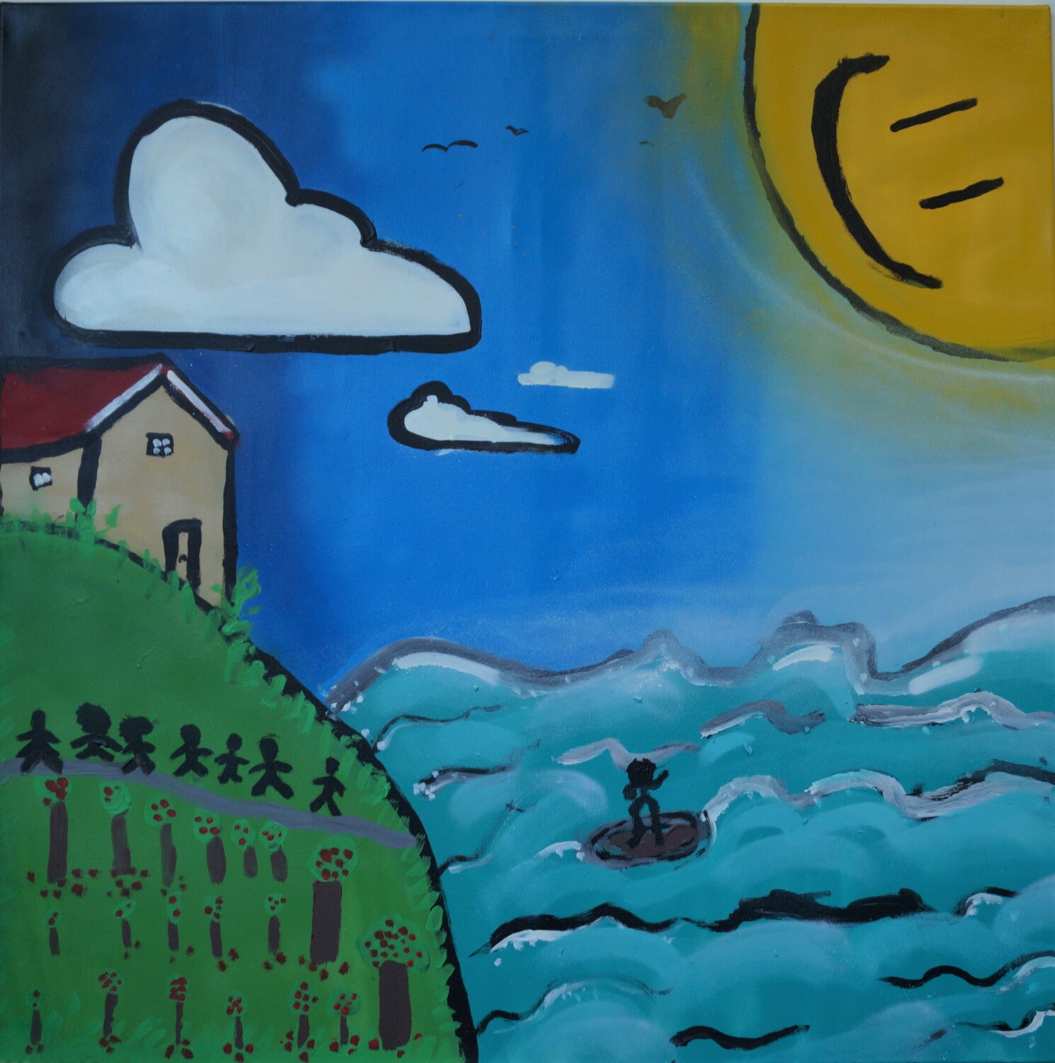 LOT 4 - Künstler: Kinder der Gemeinschaftsunterkunft „HERO“ und Senioren aus Reinickendorf Jahr: 2025 - H 100cm x B 100 cm