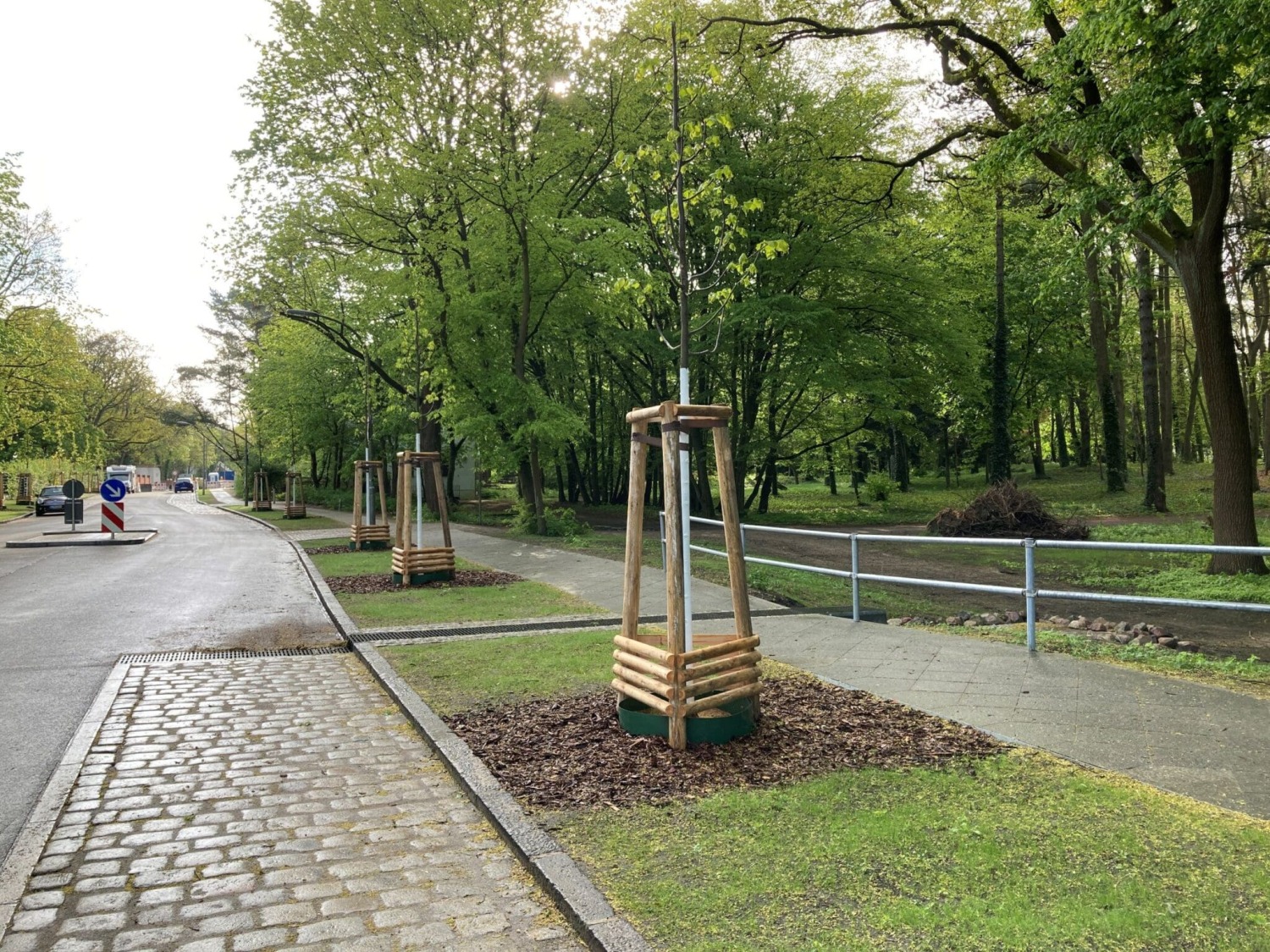 Im Zuge der Sanierung der Schönfließer Straße wurden Maßnahmen der dezentralen Regenwaserbewirtschaft umgesetzt. Das Regenwasser wird oberflächlich zur Nordseite des Ludwig-Lesser-Park geführt und an zwei Stellen über Kastenrinnen in den Park geführt.