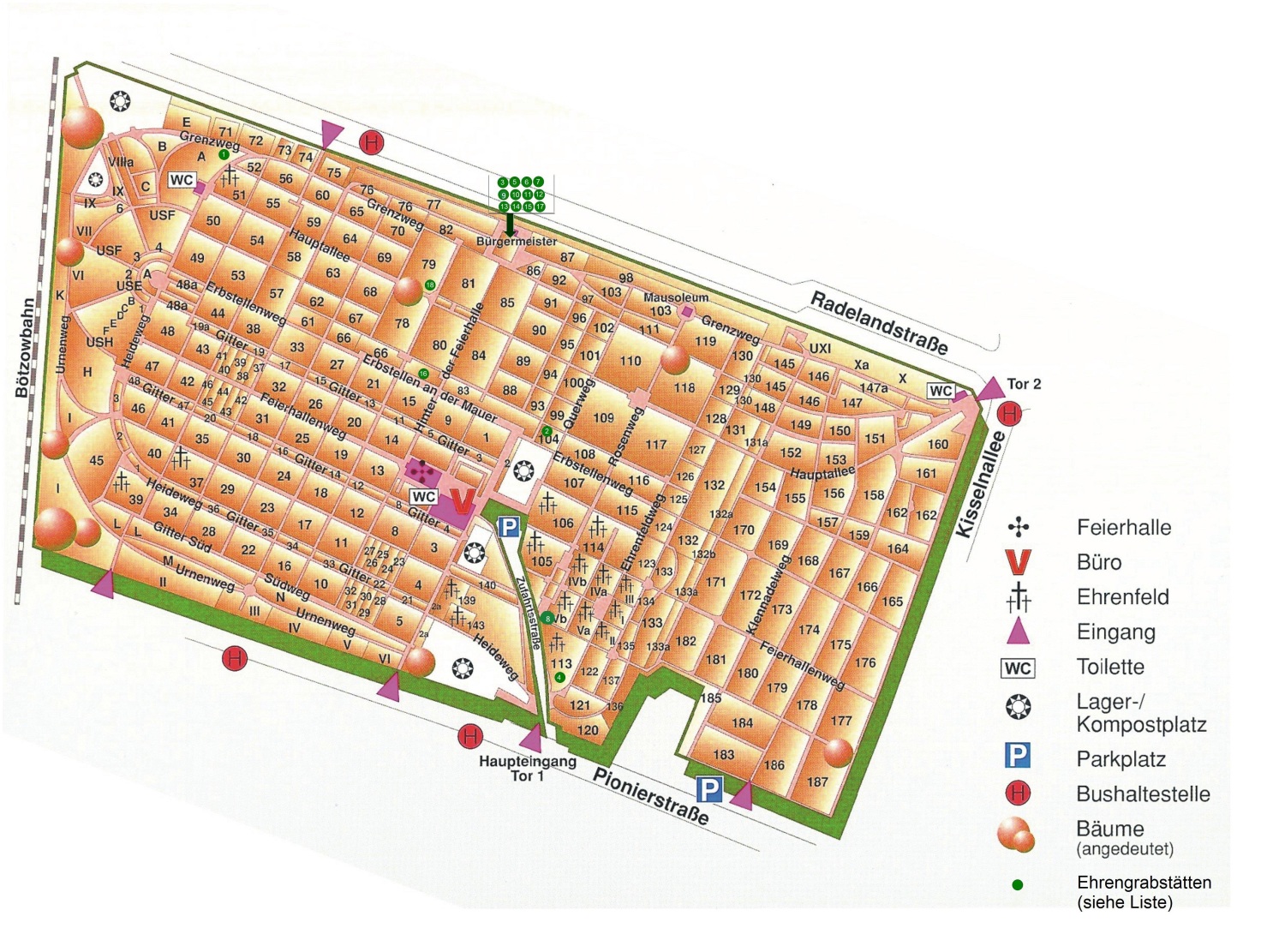 Plan der Ehrengrabstätten Friedhof in den Kisseln 06_2021