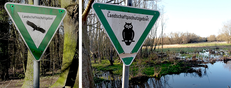 Mit Adler und Eule ist das Landschaftsschutzgebiet Tiefwerder Wiesen gekennzeichnet. Hast du die Schilder schon entdeckt?