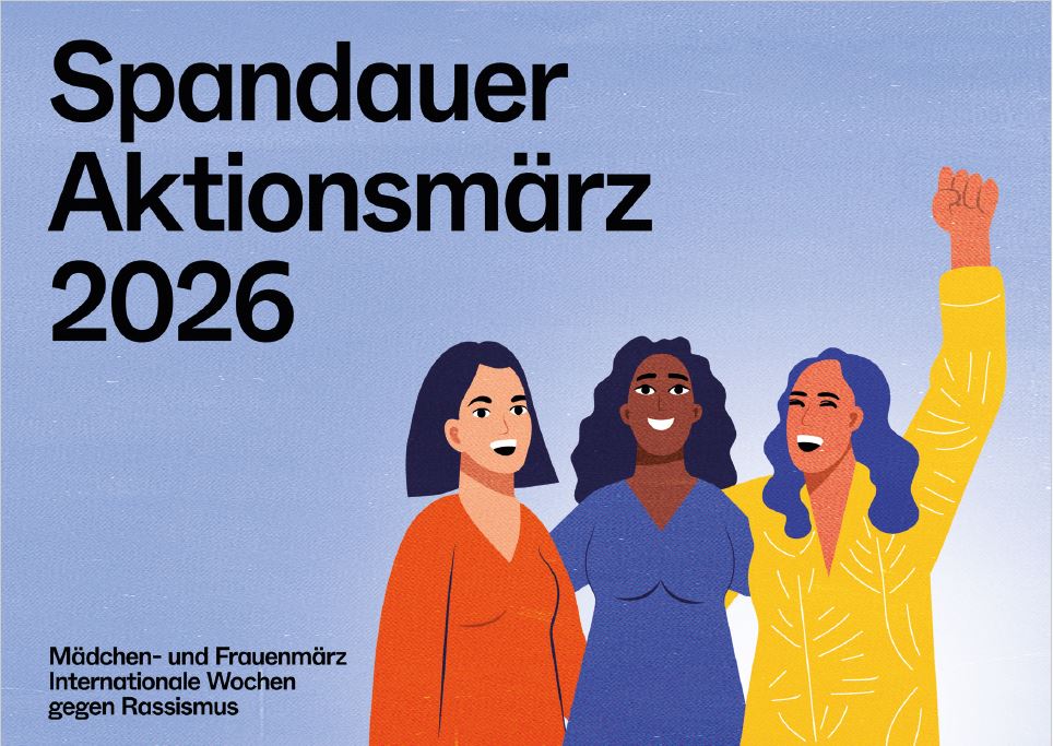 Spandauer Aktionsmärz Postkarte blau mit Frauen