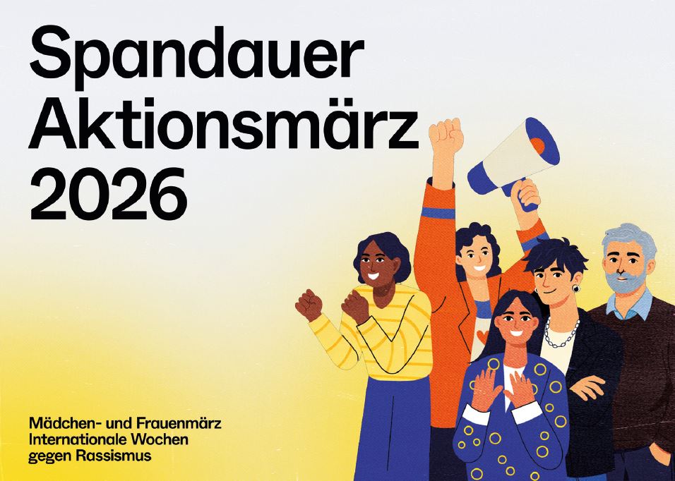 Spandauer Aktionsmärz Postkarte gelb diverse Menschen