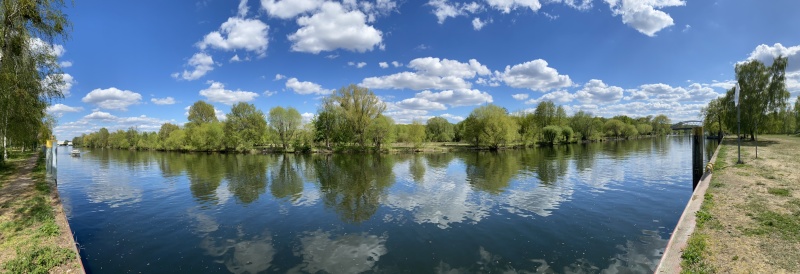 Panoramfoto mit Blick auf die Tiefwerder Wiesen am Havelufer