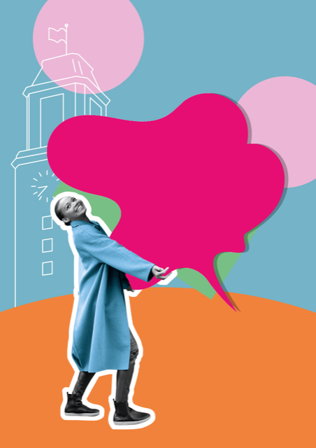 Frau mit Sprechblase - Markenkennung Bürgerbeteiligung