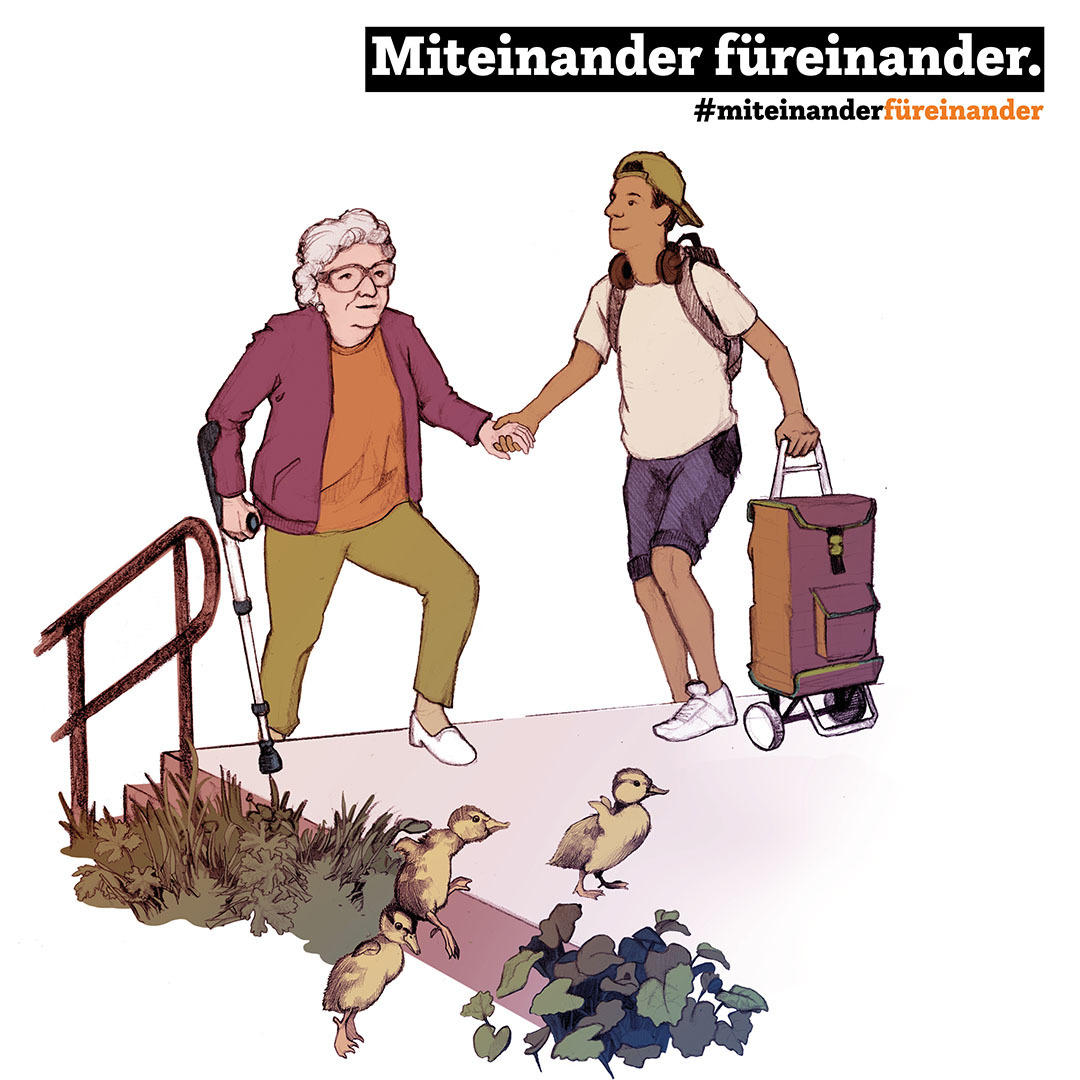 Kampagne #MiteinanderFüreinander, Illustration "Miteinander füreinander."