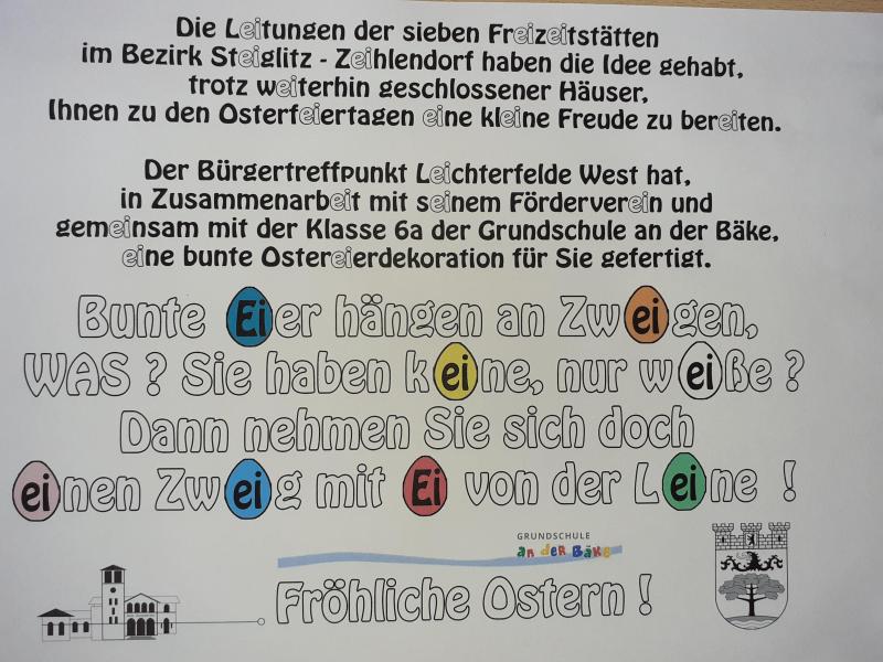 Osteraktion der Seniorenfreizeitstätten, Bürgertreffpunkt Bahnhof Lichterfelde-West