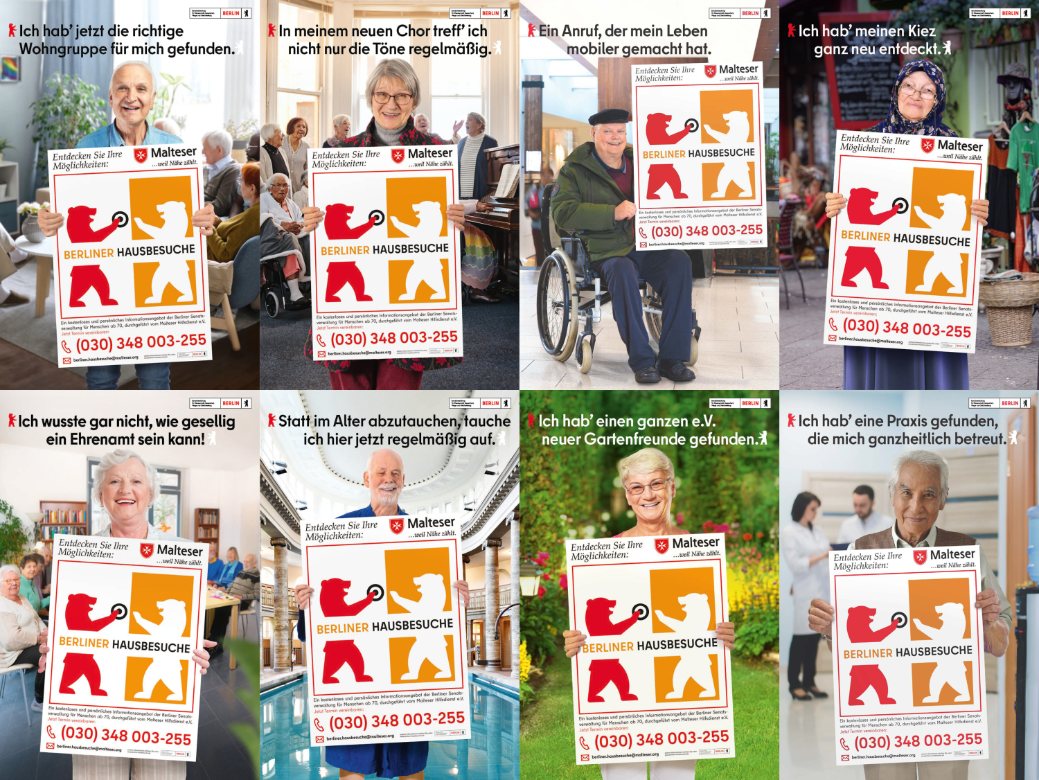 Motivübersicht der Plakatreihe zur Aktion Berliner Hausbesuche der Malteser und SenWGPG