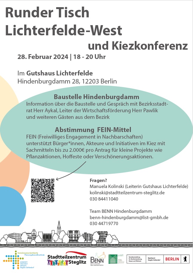 Einladung Kiezkonferenz & Runder Tisch Lichterfelde West am 28.02.2024
