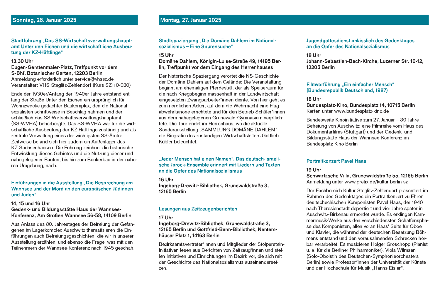 Programmübersicht zu Veranstaltungen im Rahmen des Langen Tags des Gedenkens an die Opfer des Nationalsozialismus