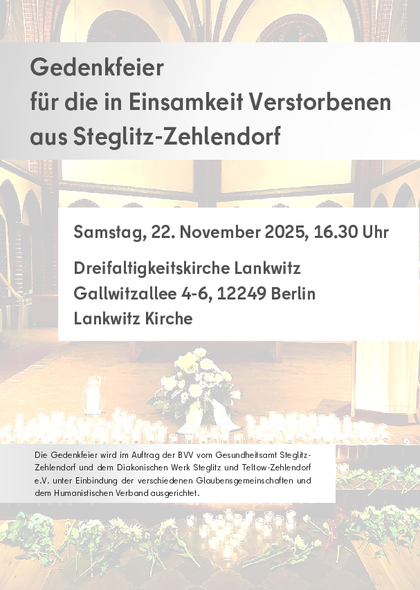 Flyer Gedenkfeier für die in Einsamkeit Verstorbenen