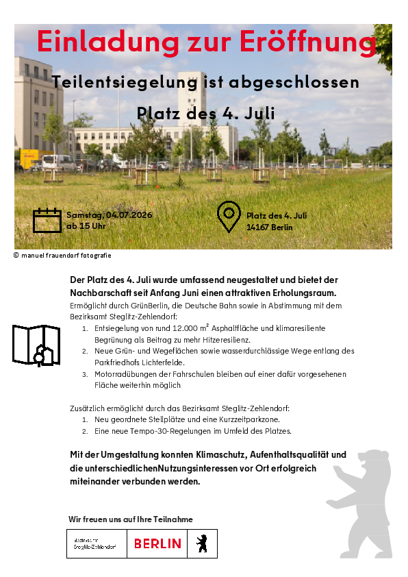 EInladung zur Eröffnung am Platz des 4. Juli