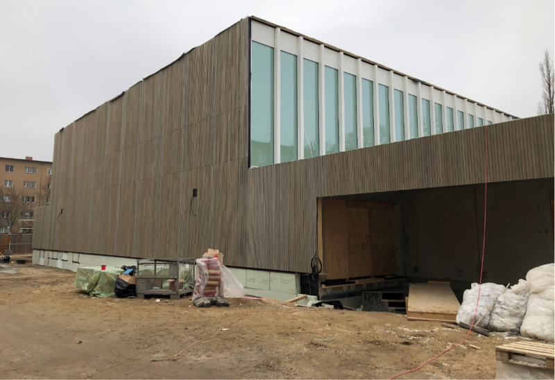 Typensporthalle Grundschule Stadtpark Steglitz - Fassade Achse A - Stand: 11.12.2020