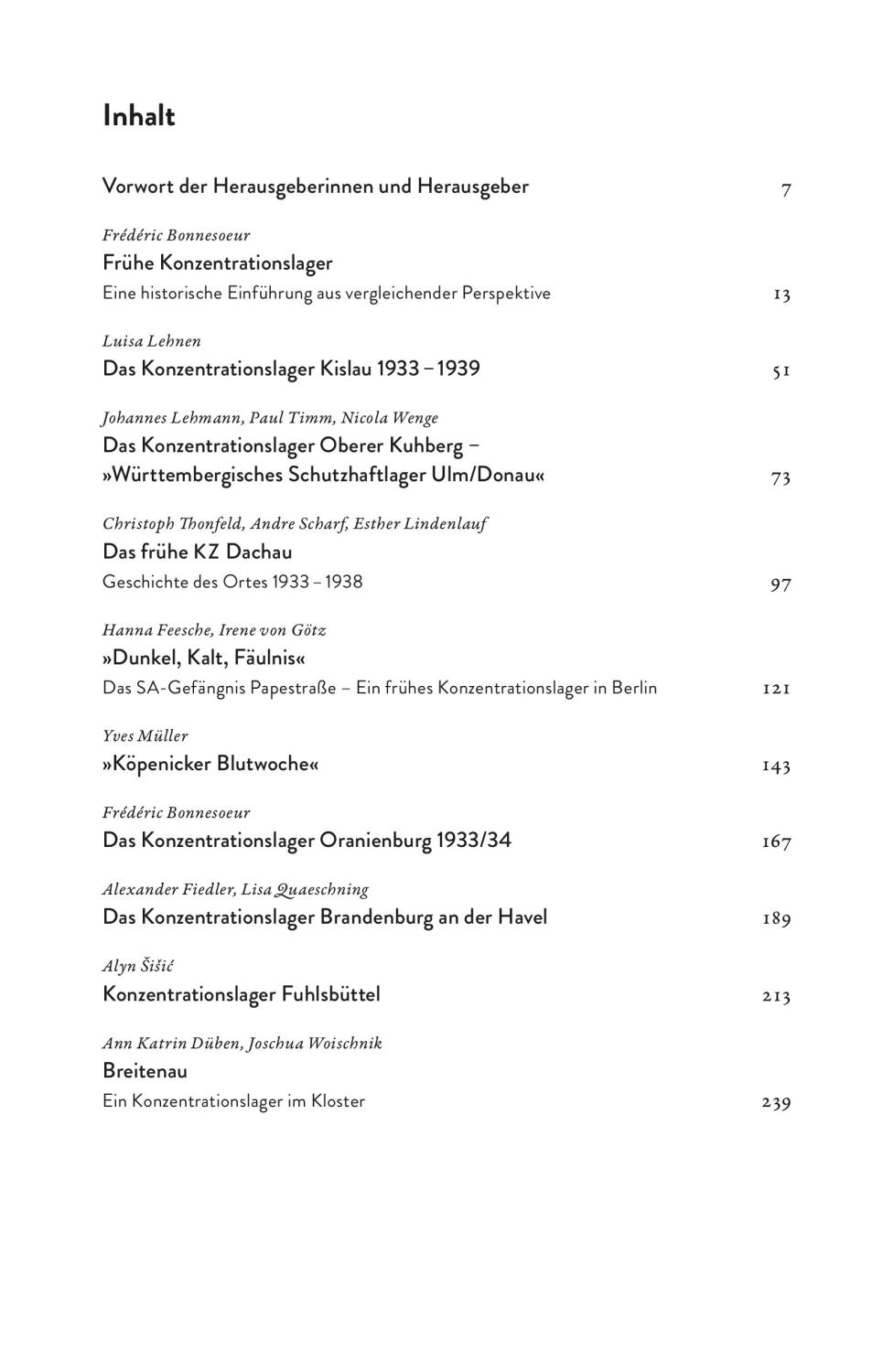 die erste Hälfte eines Inhaltsverzeichnisses