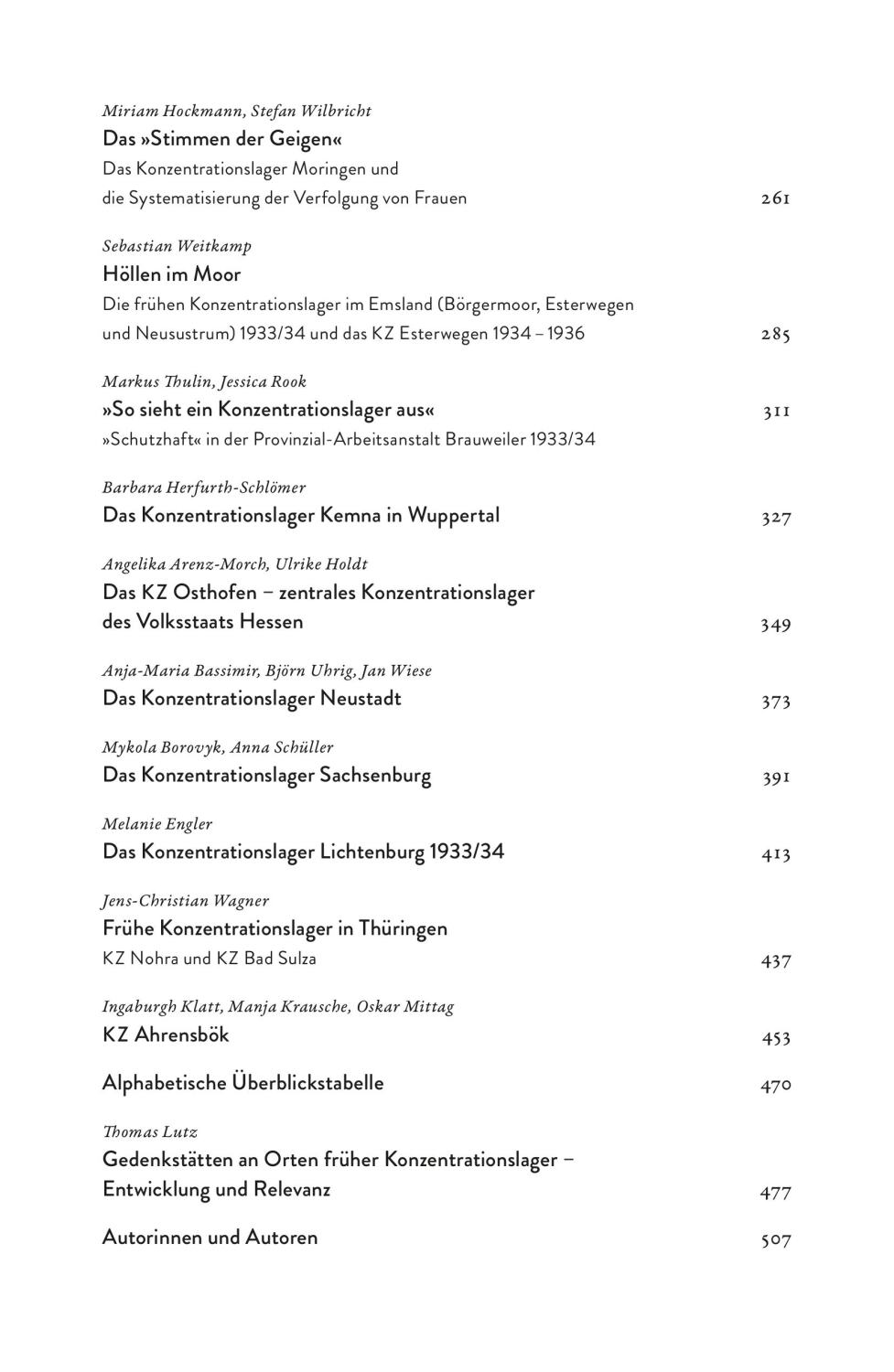 die zweite Hälfte eines Inhaltsverzeichnisses