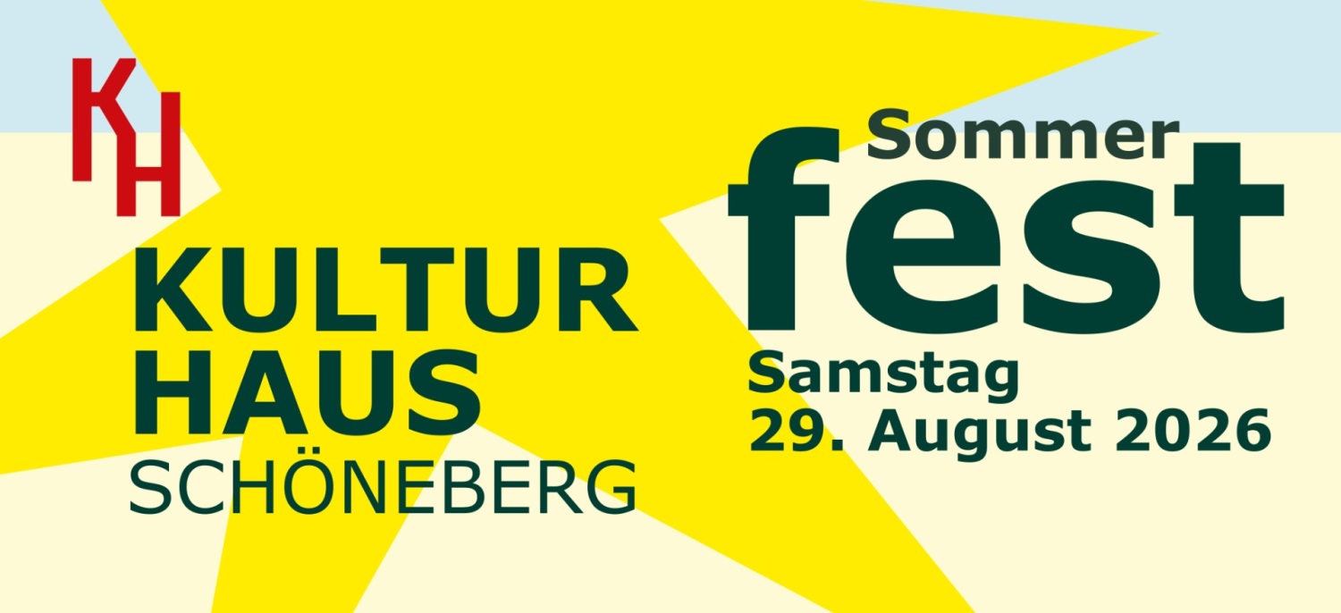 Bunte Grafik zum Sommerfest des Kulturhauses Schöneberg am Samstag, den 29. August 2026