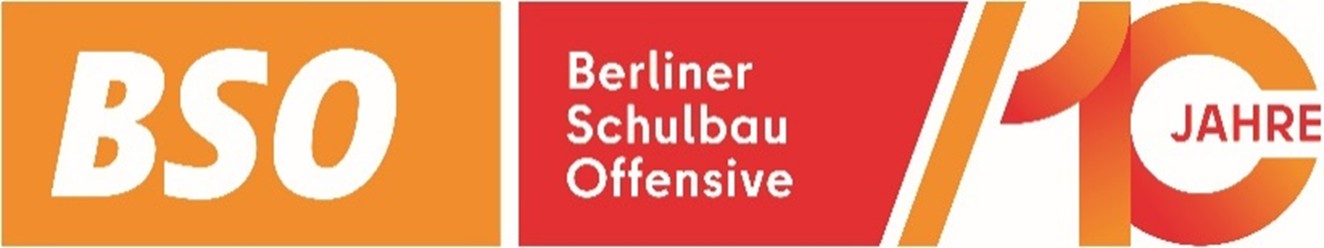 Logo der Berliner Schulbau Offensive mit dem Hinweis "10 Jahre"