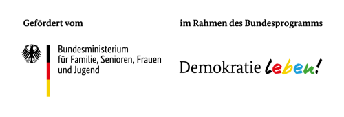 Logo mit dem Bundesadler und dem Text "Gefördert vom Bundesministerium für Familie, Senioren, Frauen und Jugend im Rahmen des Bundesprogramms Demokratie leben".