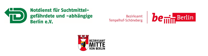 Logo 1: Notdienst für Suchtmittelgefährdete und -abhängige Berlin e.V. Logo 2: Bezirksamt Mitte von Berlin