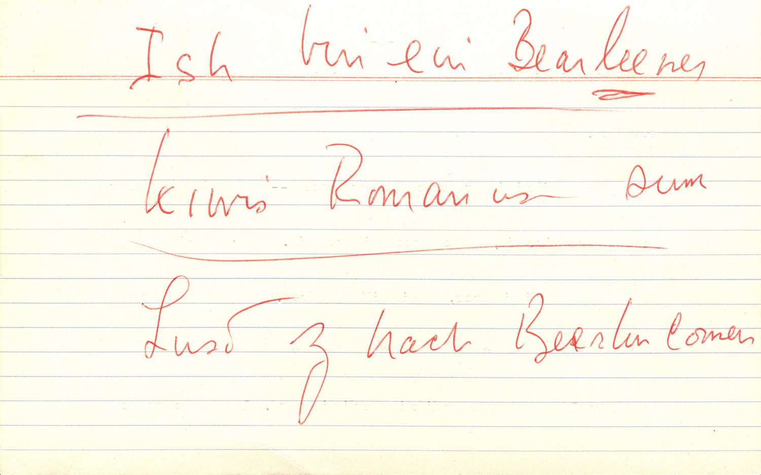 Karteikarte mit der handgeschriebenen Notizen
