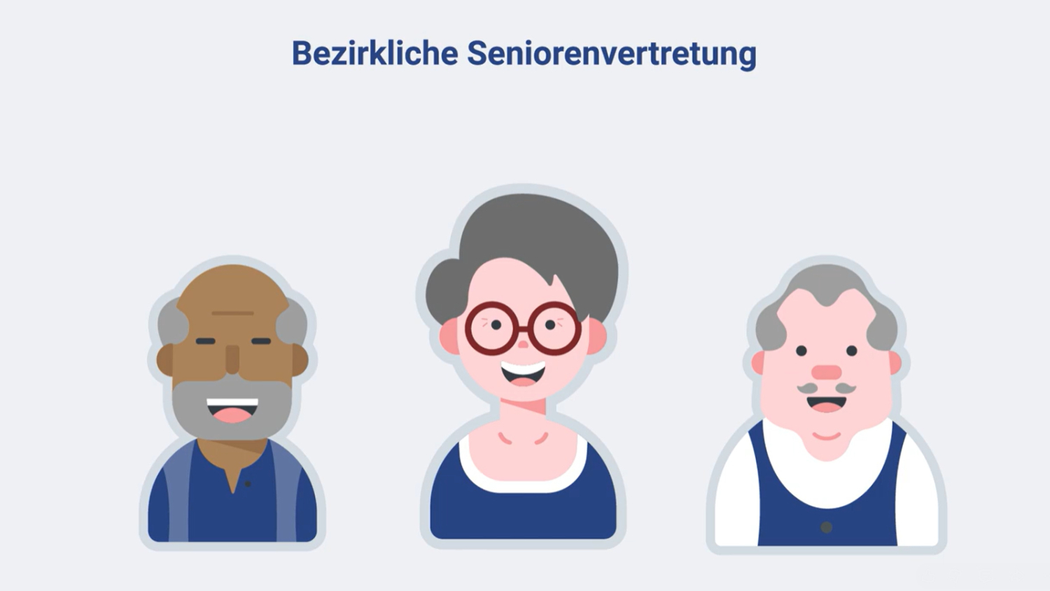 Grafik mit drei lächelnden Personen und dem Text "Bezirkliche Seniorenvertretung"