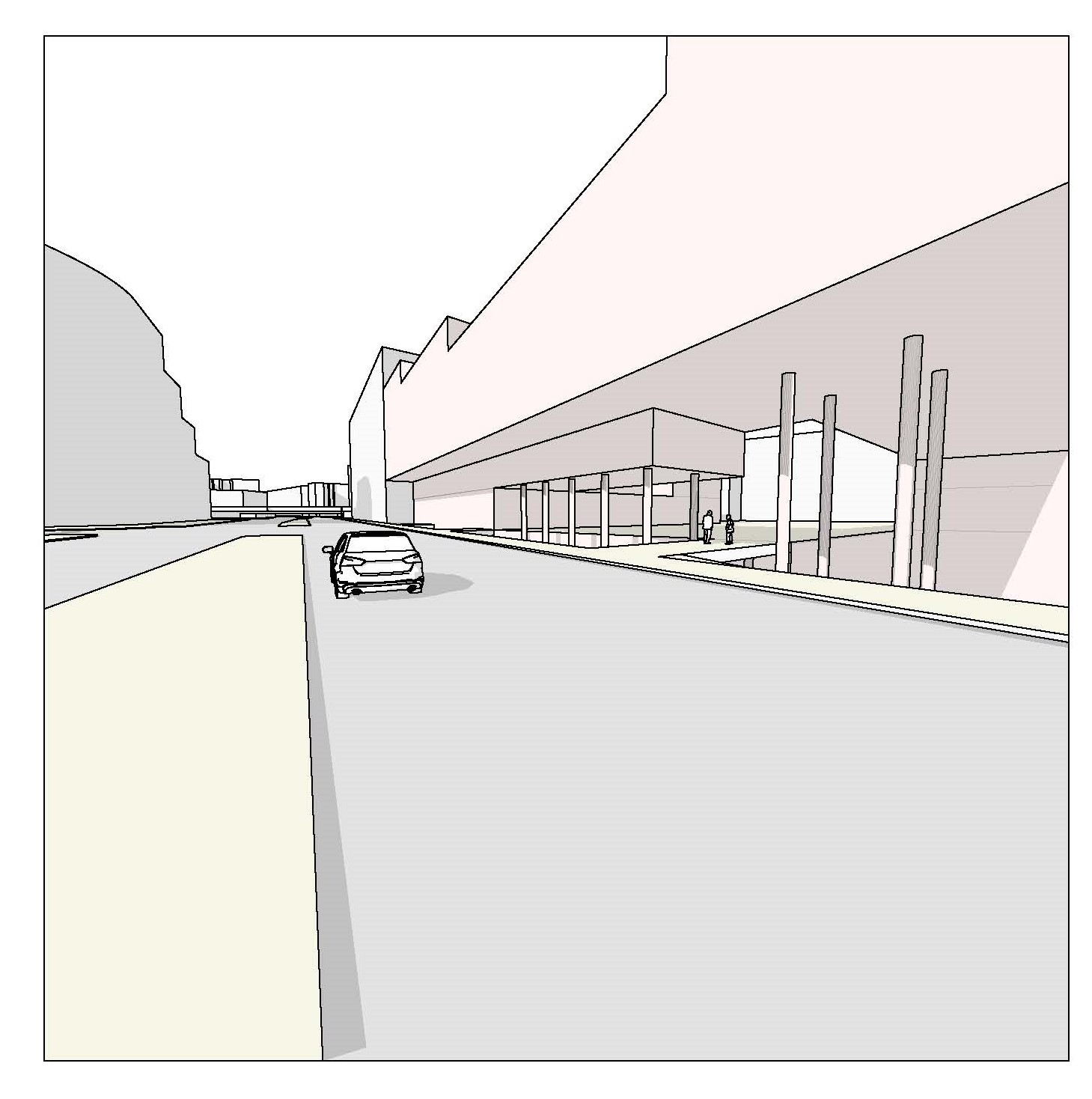 Beispielhafte Nutzung einer Fläche aus Straßenperspektive.