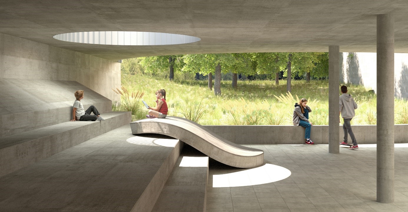 Betonbauwerk mit Kindern