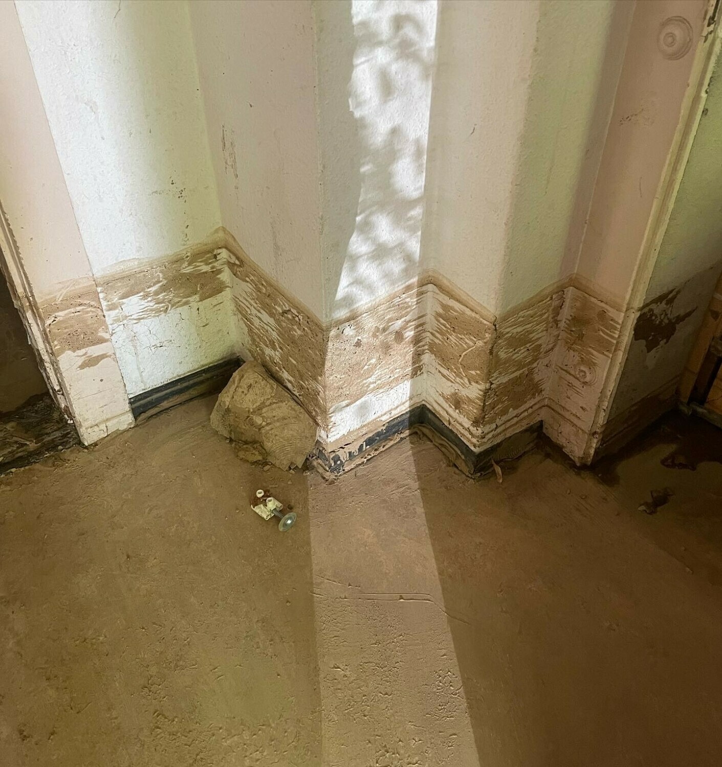 Wasserschaden in der Wilhelm-Bölsche-Schule - feuchte Wand
