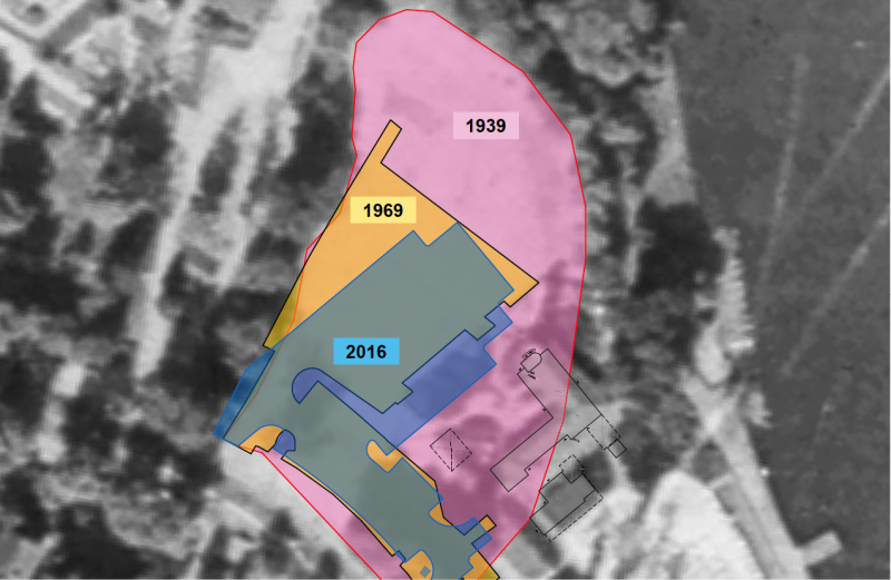 Übersicht über die Verringerung der versiegelten Flächen von 1939 bis 2016