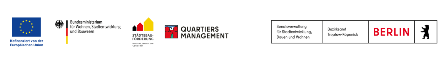 Logos kofinanziert durch die europäisch Union, BWSW, Städtebauförderung, Quartiersmanagement, Sen Stadt, Bauen und Wohnen