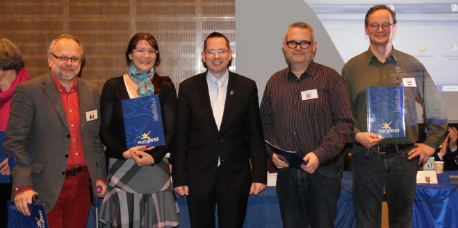 Abschlussveranstaltung LoGo Europe 2.0 (v.l.n.r. Uwe Zaschel, Sonja Eichmann, Oliver Igel, Mathias Braesel, Eberhard Fischel)