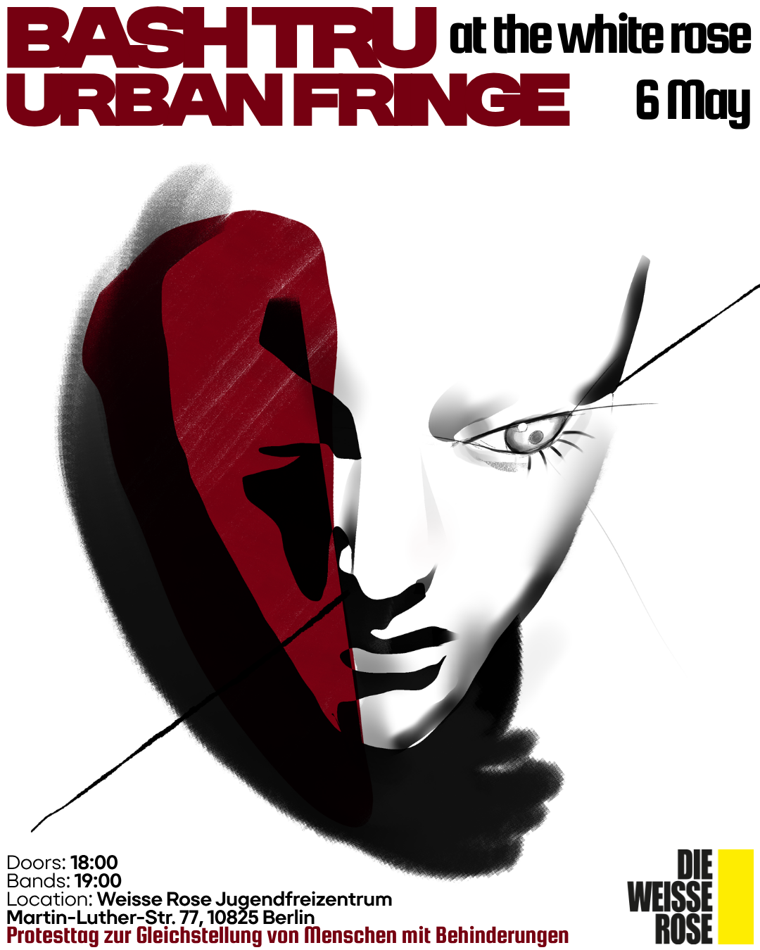 flyer für mittwochs immer am 06.05. - die meisten infos stehen im Text. Die Infos die nicht im Text stehen sind: Einlass 18:00 Uhr, Start 19:00 und "Protesttag zur Gleichstellung von Menschen mit Behinderungen"