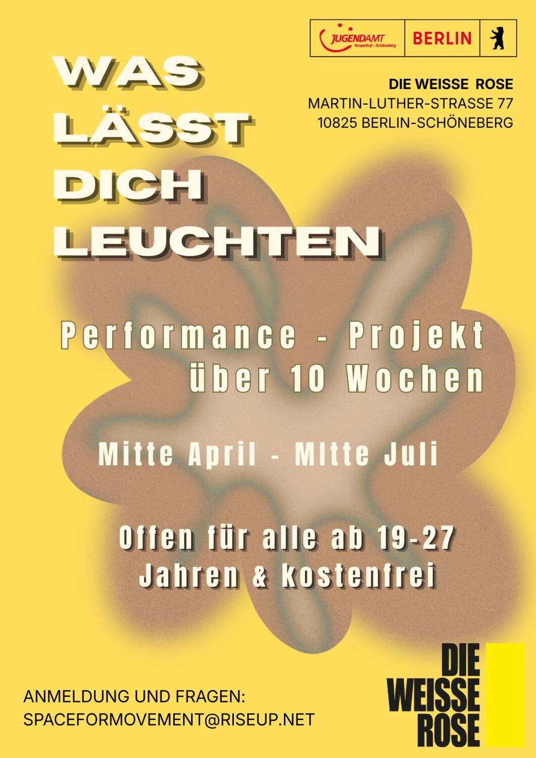 flyer für die Performance - was lässt dich leuchten, alle infos stehen auch im Text