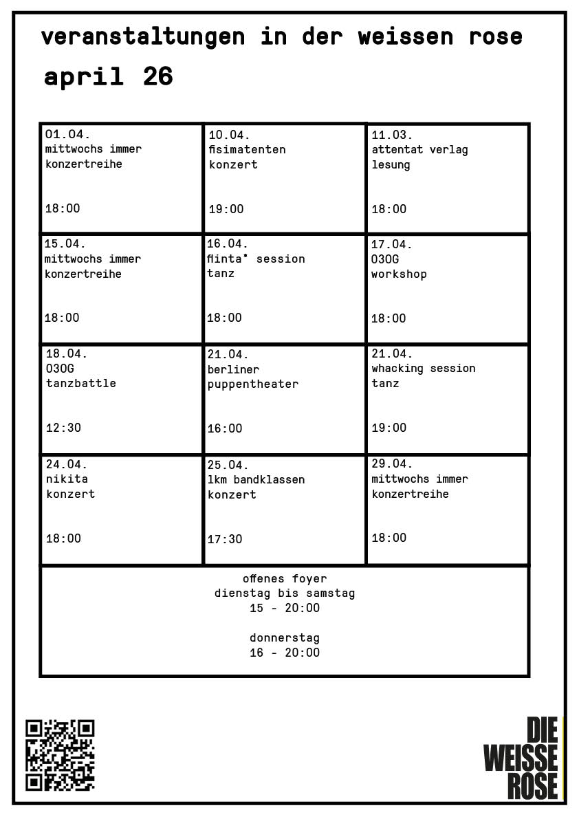 monatsprogramm für april- alle infos stehen auch unter dem reiter programm