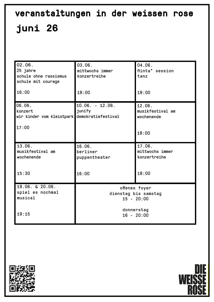 monatsprogramm für juni -alle infos stehen auch unter dem reiter programm auf der webseite