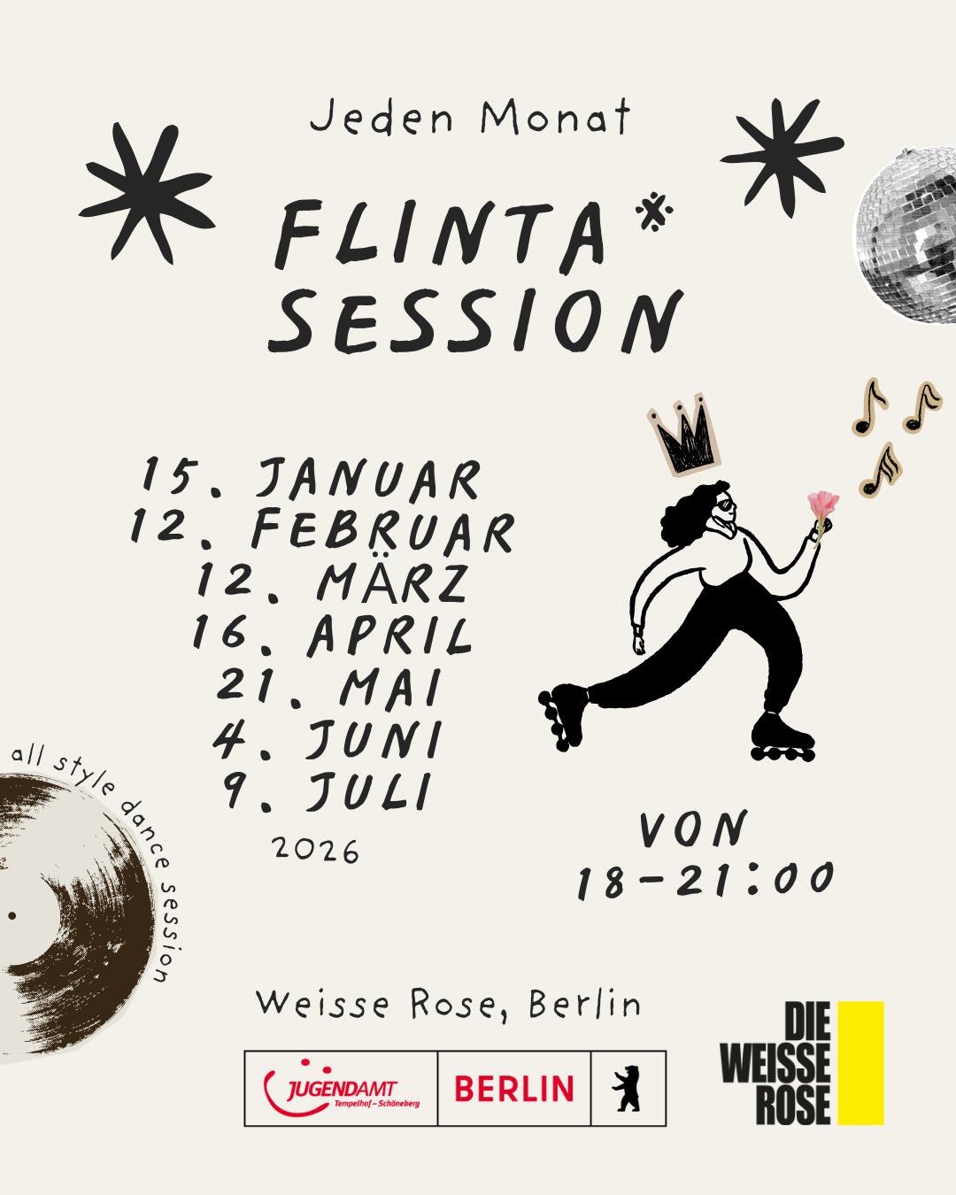 Bild für FLINTA* Session - abgebildet sind zeichnungen und infos die auch im text stehen