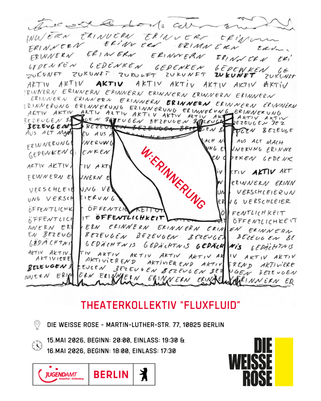 flyer für das theater werinnerung von der theatergruppe fluxfluid - alle infos stehen auch im text