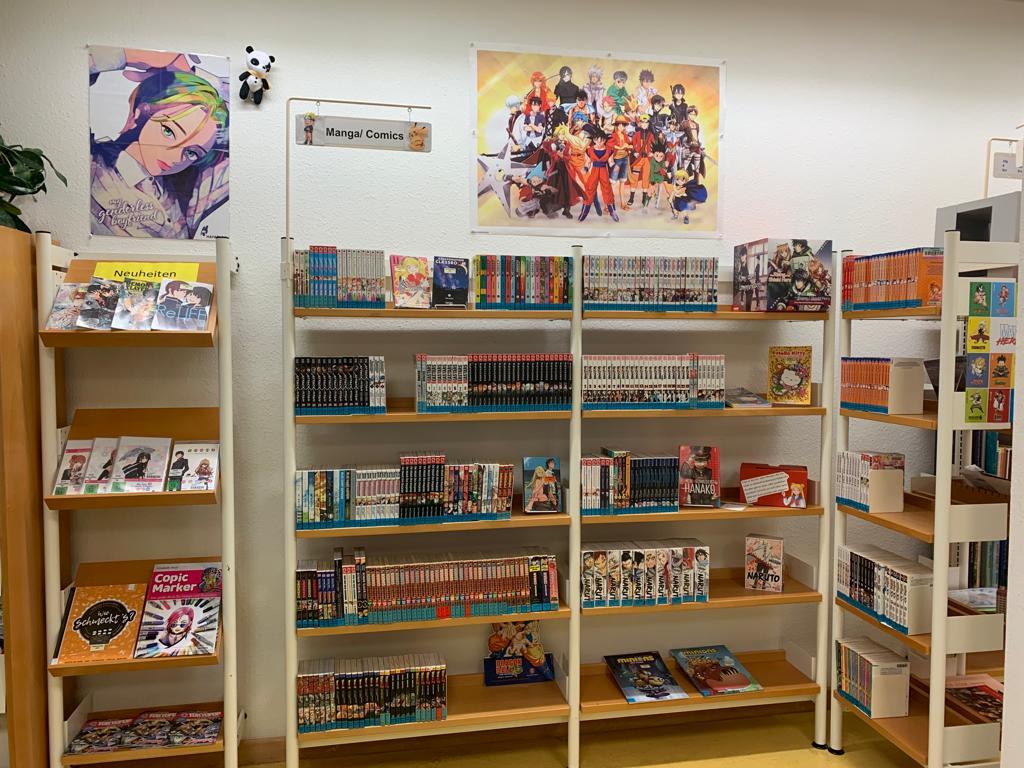 Regale mit Mangas und Plakaten