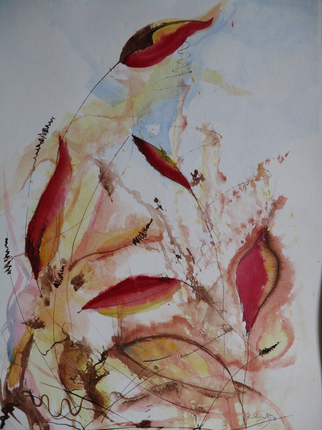 Blütenstände von Gräsern - Aquarell mit Sepiatusche