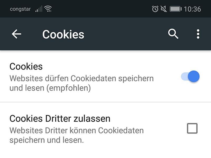 Cookies von Drittanbietern in Chrome blockieren (Android)