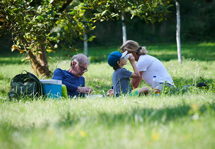 Familie bei einem Picknick auf einer Wiese