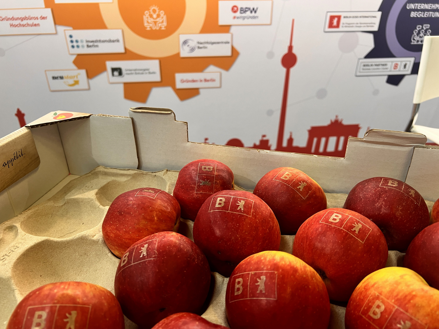 Äpfel in einer Apfelkiste auf der deGUT