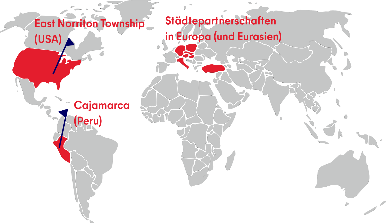 Weltkarte mit Städtepartnern Treptow-Köpenicks