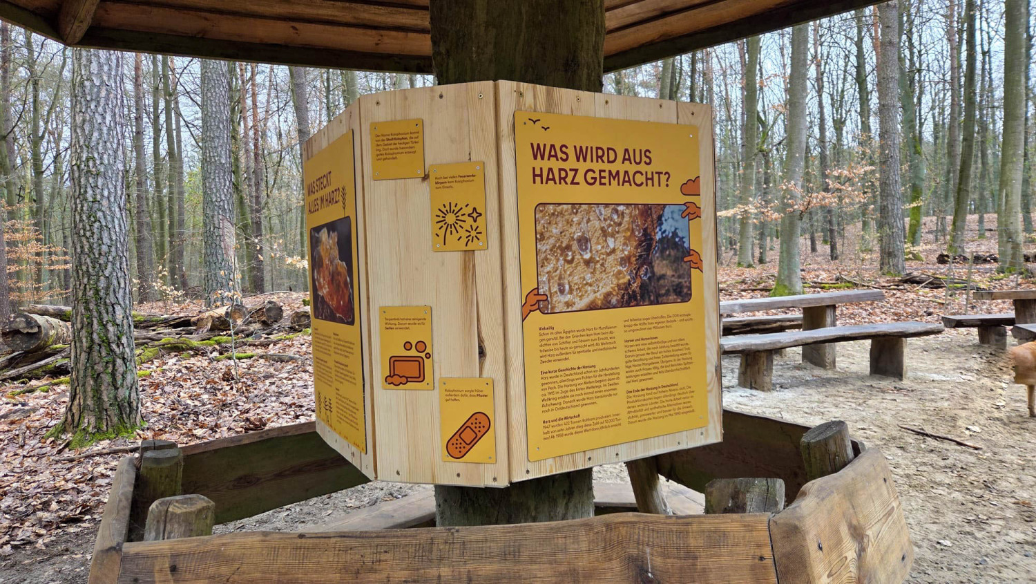 Harzungspfad Stolpe: Infoschild am Oktaeder