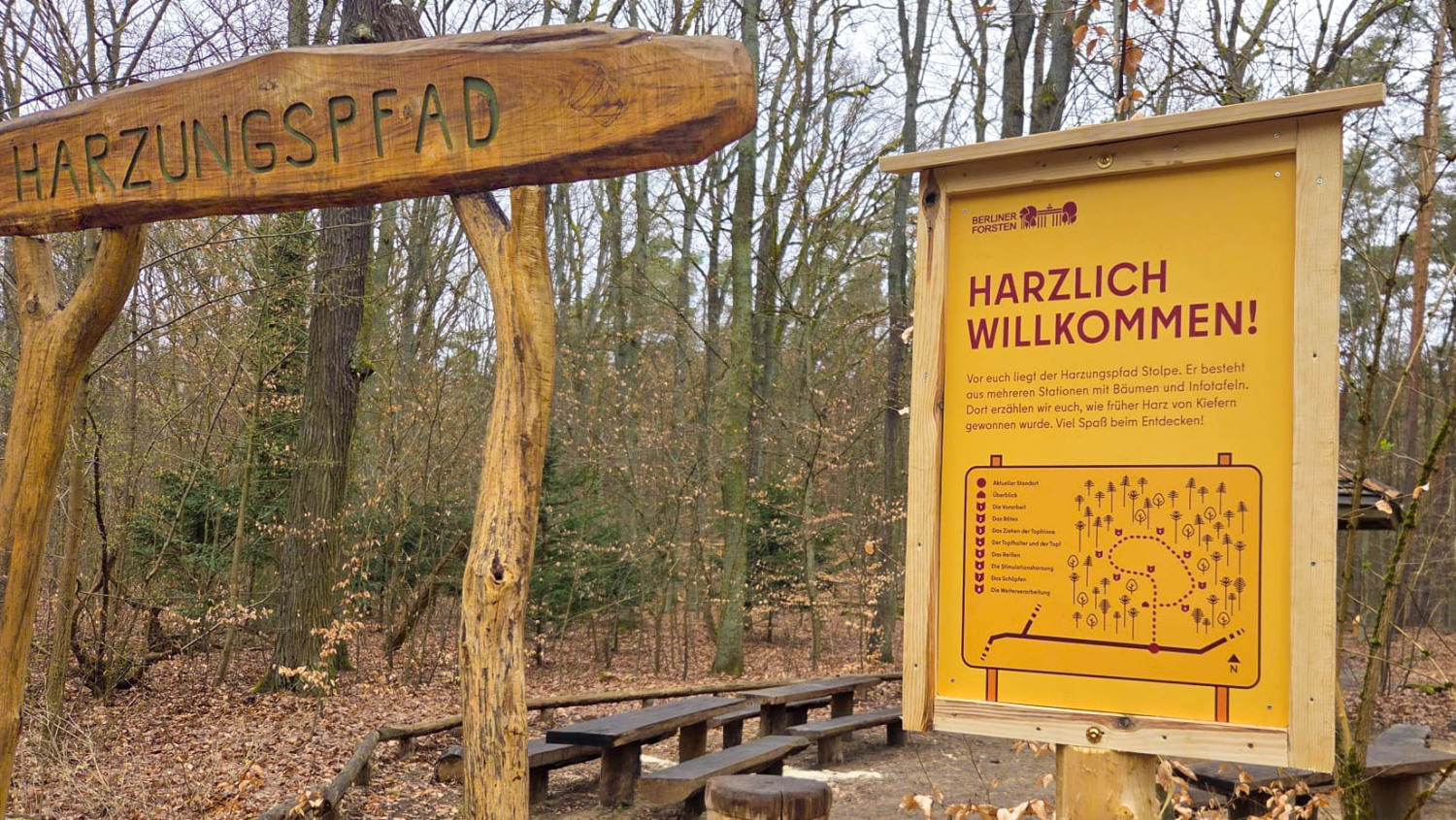 Harzungspfad Stolpe: Infoschild am Eingang